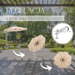Parasol ogrodowy z oświetleniem led na wysięgniku 300 cm składany na balkon, taras ecru 