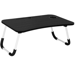 Stolik pod laptopa z miejscem na kubek i tablet, składana podstawka na komputer czarna