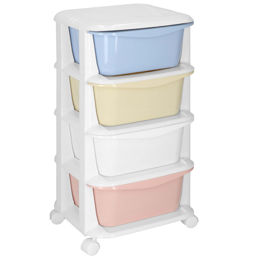 Regał na zabawki z 4 szufladami, pojemnik na kółkach, mobilny orgaznizer pastelowy