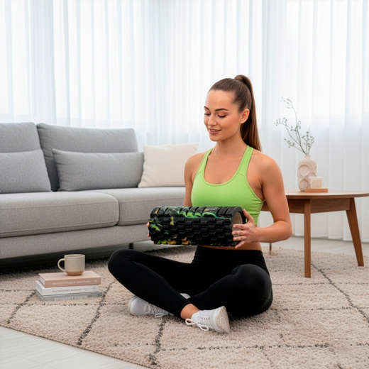 Wałek do masażu, średnio twardy, roller z wypustkami, czarny