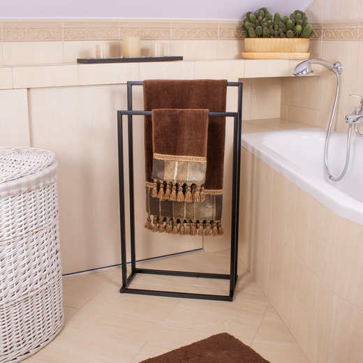 Wieszak łazienkowy na ręczniki stojak 2-ramienny czarny