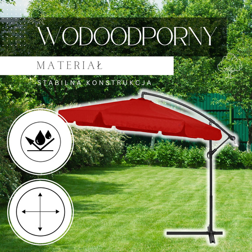 Parasol ogrodowy na wysięgniku 350 cm składany z pokrowcem, na balkon, taras czerwony