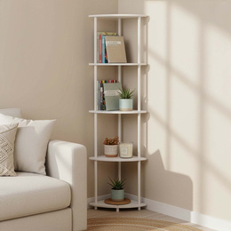 Regał narożny biały 147 cm z 5 półkami loft do łazienki nowoczesny na książki 