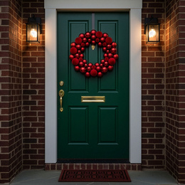 Wieniec świąteczny z bombek, wianek na drzwi 34 cm, stroik czerwony