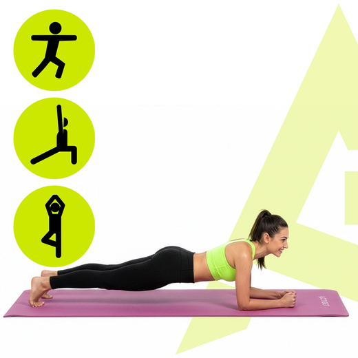 Mata do ćwiczeń 183x61 cm antypoślizgowa NBR do jogi, stretchingu z uchwytem różowa