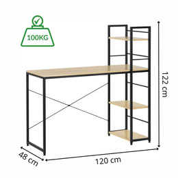 Biurko komputerowe z regałem nowoczesne, stolik loft 120x48x122 cm jasny brąz