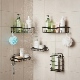 Półki łazienkowe, zestaw 5 szt. półka pod prysznic, wisząca, czarne