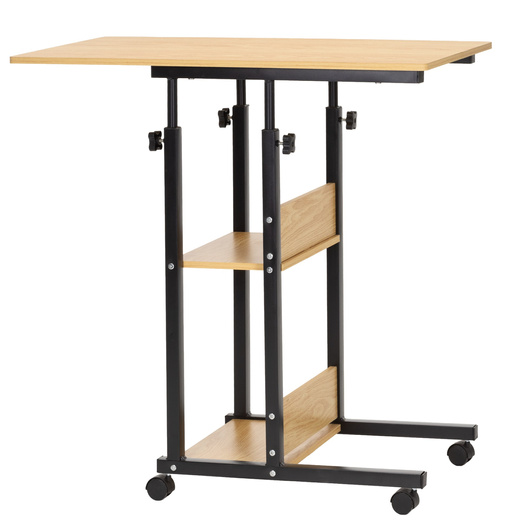 Stolik na kółkach regulowany 76-86 cm biurko mobilne pod laptopa jasnobrązowe