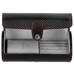 Szkatułka na zegarki czarna carbon organizer z 2 przegródkami
