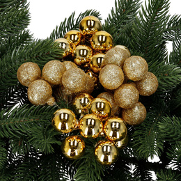 Bombki choinkowe, komplet 6 szt. dekoracja do stroika, mini bomki 54 szt. na druciku, złote