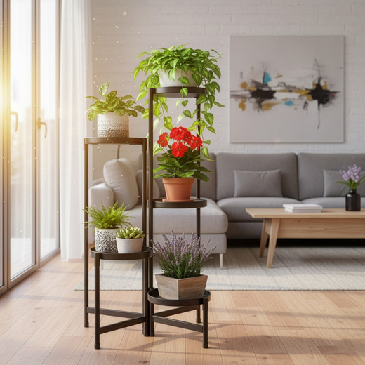 Kwietnik metalowy 78,5 cm stojak na kwiaty z 5 półkami loft nowoczesny czarny