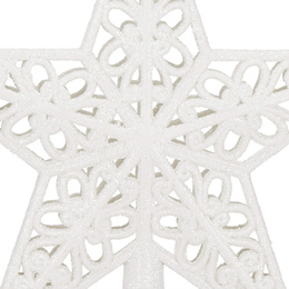 Czubek na choinkę 21 cm szpic, ażurowa gwiazda biała brokatowa