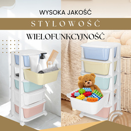 Regał mobilny z 5 szufladami szafka na kółkach na zabawki pastelowa