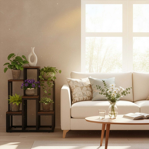 Kwietnik, regał na kwiaty, rośliny 67,5 cm stojący, metalowy 6 półek, ciemnobrązowy