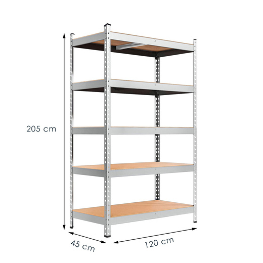 Regały metalowe 2 szt. z 5 półkami 205x120x45cm 1000kg do garażu, piwnicy