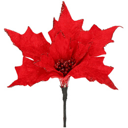 Gwiazda betlejemska 2 szt. sztuczny kwiat, poinsecja czerwona z brokatem