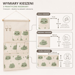 Organizer wiszący na zabawki 58 × 35 cm, 5 kieszeni, beżowy w chmurki