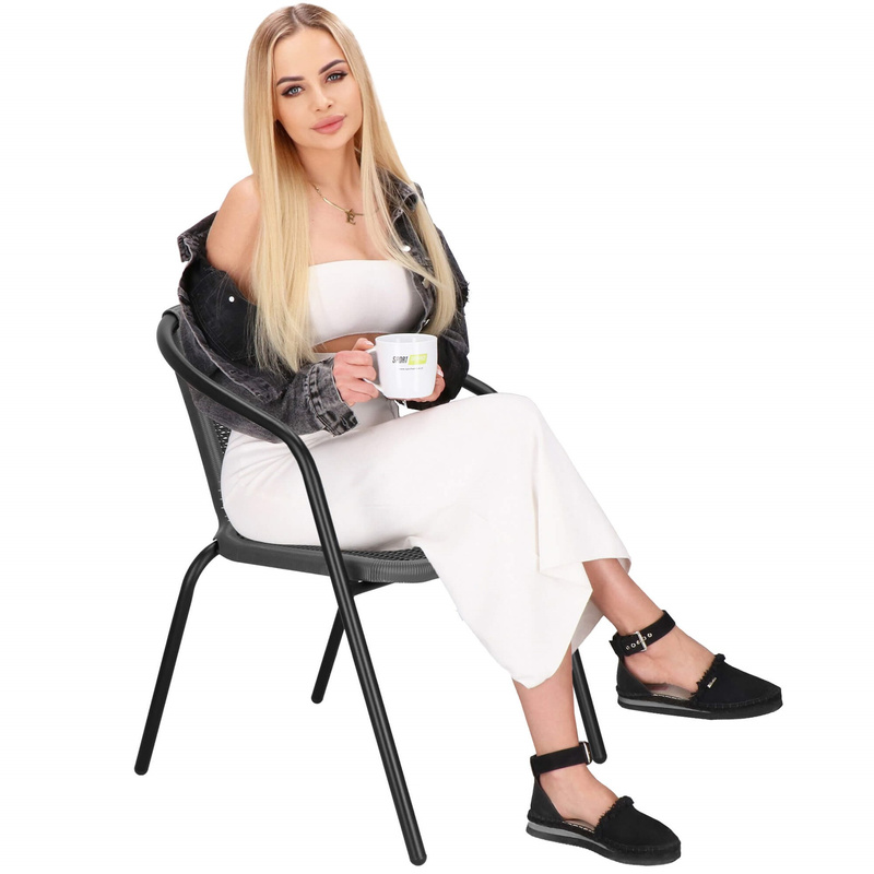 Krzesło ogrodowe, plecione na taras metalowe szare wys. 73 cm