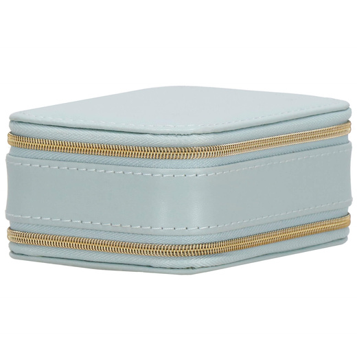 Szkatułka na biżuterię ekoskóra 11,5x8,5x5,5 cm błękitny organizer z przegródkami i lusterkiem