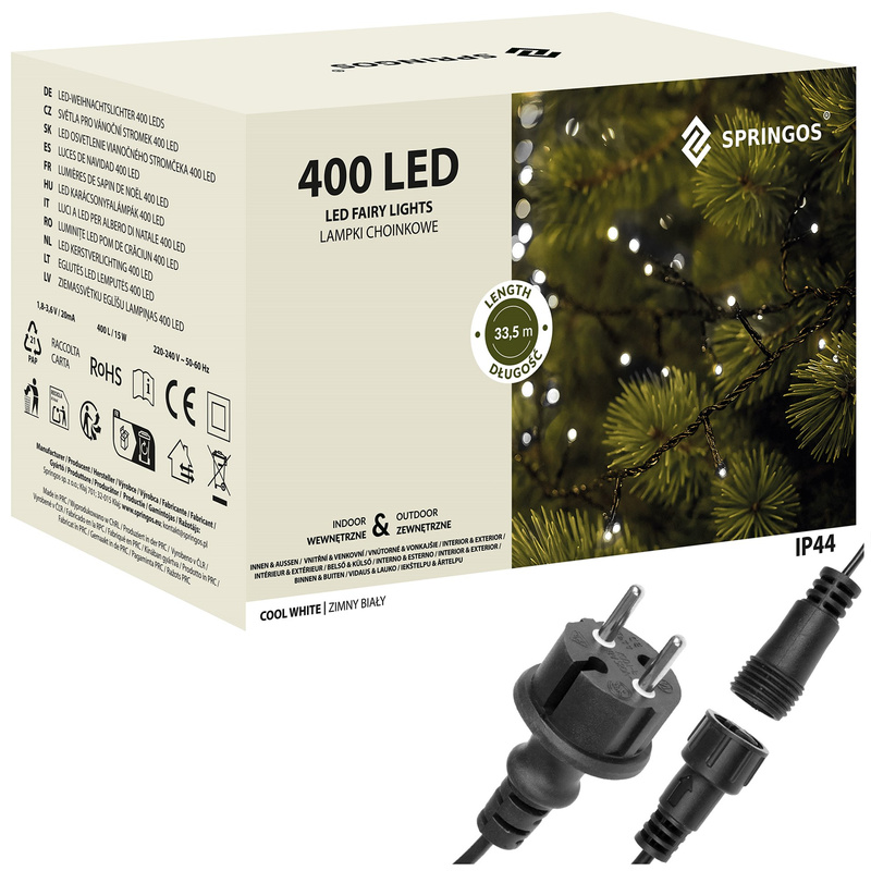 Lampki choinkowe 400 led biały zimny 33,5 m oświetlenie świąteczne IP44