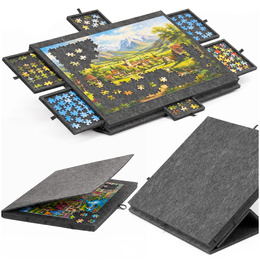 Tablica do układania na 1000 puzzli, 6 szuflad, mata składana, filcowa podkładka