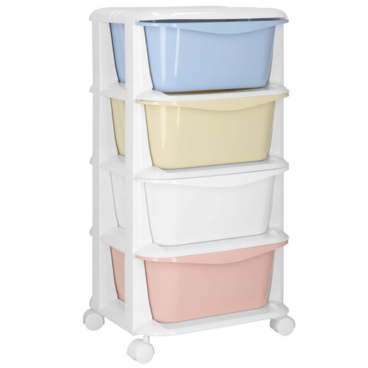 Regał na zabawki z 4 szufladami, pojemnik na kółkach, mobilny orgaznizer pastelowy