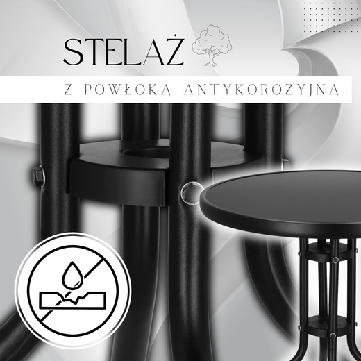 Meble ogrodowe metalowe krzesła i okrągły stół ze szklanym blatem zestaw ogrodowy czarny 