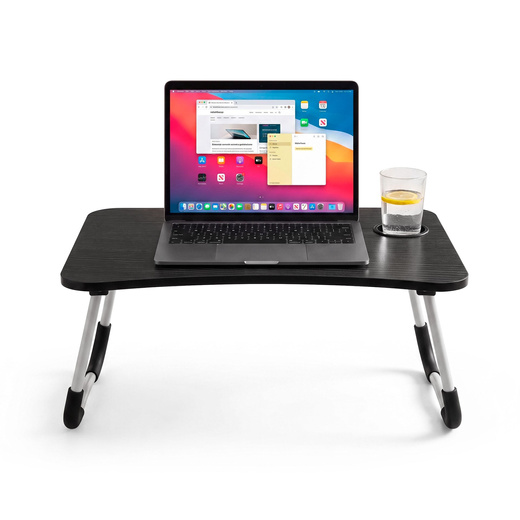 Stolik pod laptopa z miejscem na kubek i tablet, składana podstawka na komputer czarna