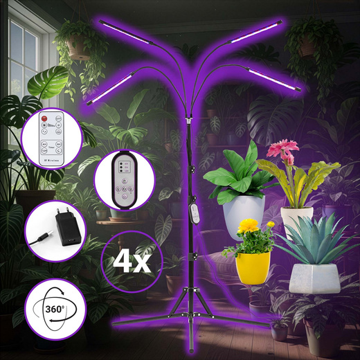 Lampa do doświetlania roślin LED do wzrostu uprawy 4 panele z timerem i pilotem, usb