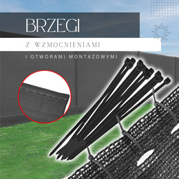 Siatka cieniująca 95% osłonowa 1,7x10m antracyt, 50 szt. opasek zaciskowych
