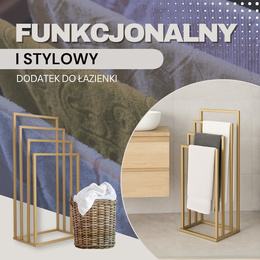 Stojak na ręczniki, podłogowy 96 cm wieszak łazienkowy czteroramienny, złoty