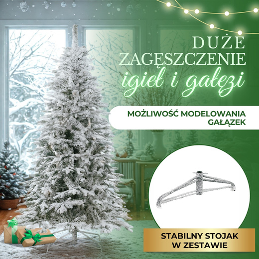 Choinka sztuczna 220 cm świerk premium ośnieżony jak żywy, nowoczesny, ze stojakiem
