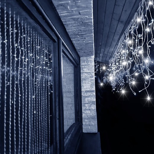Kurtyna świetlna 500 led girlanda, lampki wewnętrzno-zewnętrzne sople zimny biały z flash