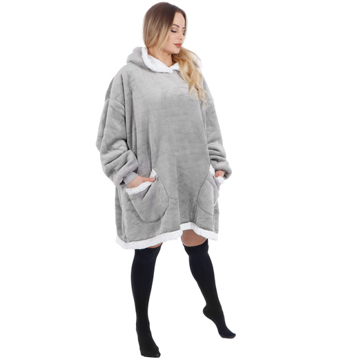 Kocobluza damska oversize koc bluza 2w1 z kapturem ciepła szara