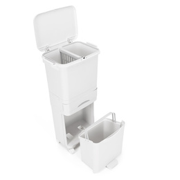 Kosz na śmieci, trzykomorowy 42 l do segregacji odpadów, na kółkach, biały