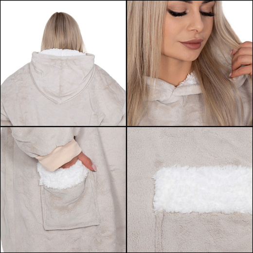 Kocobluza damska męska oversize koc bluza 2w1 z kapturem XXL ciepła jasnoszara