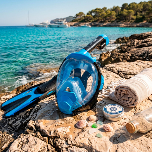Maska z rurką do nurkowania, snorkelingu L/XL pełnotwarzowa, AntiFog, uchwyt na kamerę