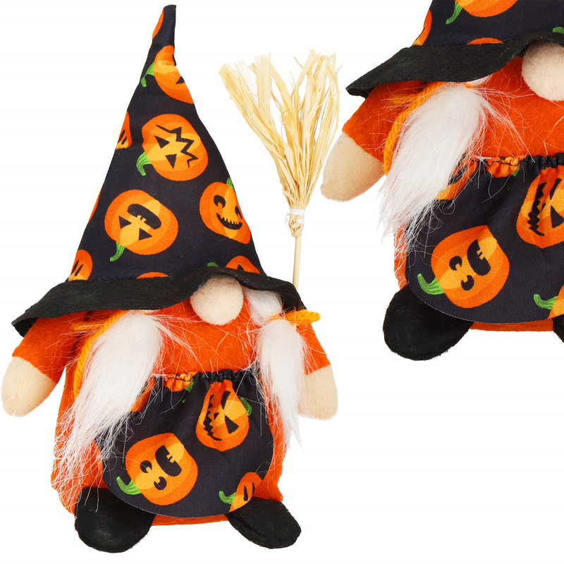 Skrzat 20 cm ozdoba świąteczna krasnal na Halloween gnom pomarańczowo-czarny