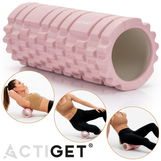 Wałek do masażu, średnio twardy, roller z wypustkami, różowy