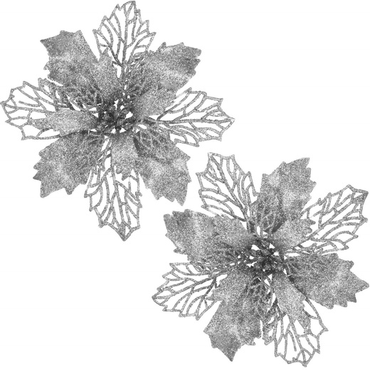 Gwiazda betlejemska, sztuczny kwiat, poinsecja ażurowa srebrna z brokatem