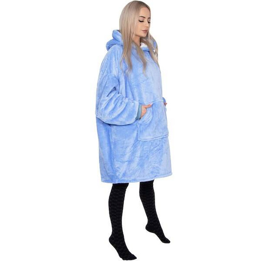 Kocobluza damska męska oversize koc bluza 2w1 z kapturem XXL ciepła jasnoniebieska