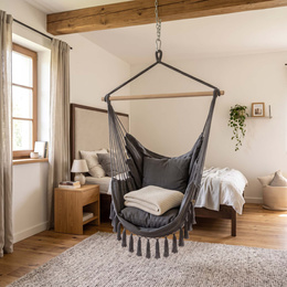 Hamak brazylijski z poduszkami fotel wiszący krzesło boho szare