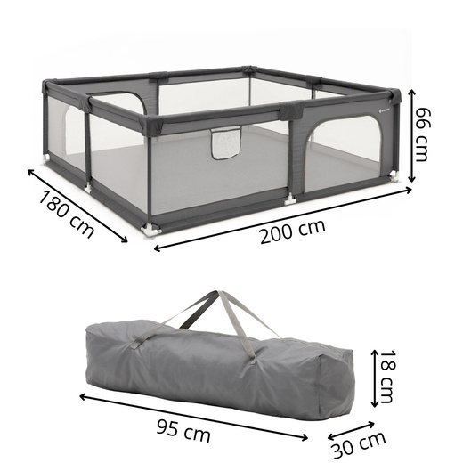 Kojec dla dzieci, zamykany 200x180x66 cm składany, turystyczny, szary