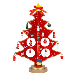 Choinka drewniana świąteczna 29 cm z figurkami dekoracja bożonarodzeniowa czerwona