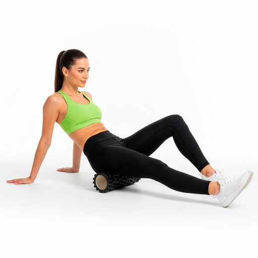 Wałek do masażu, średnio twardy, roller z wypustkami, czarny