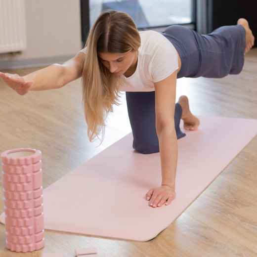 Mata do jogi, ćwiczeń fitness 183x61 cm antypoślizgowa, materac do stretchingu, jasny róż