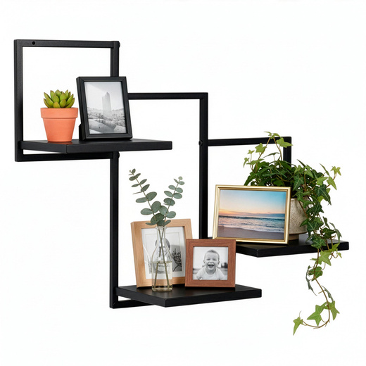 Półka ścienna, potrójna uniwersalna 57,5x21x50 cm wisząca, czarna