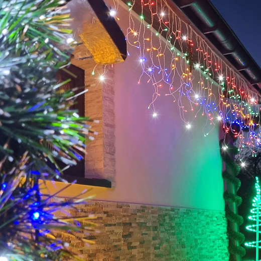 Kurtyna świetlna 500 led girlanda, lampki wewnętrzno-zewnętrzne sople multikolor z zimnym białym flash