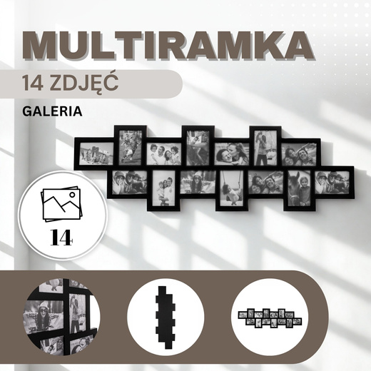 Ramka na zdjęcia 14 zdjęć multiramka 10x15 czarna