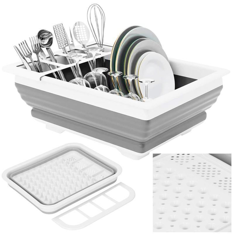 Suszarka silikonowa do naczyń i sztućców składana ociekacz szaro-biały
